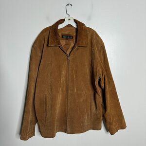 Perry Ellis Portfolio‎ Leather Jacket XL Mens Brown Solid